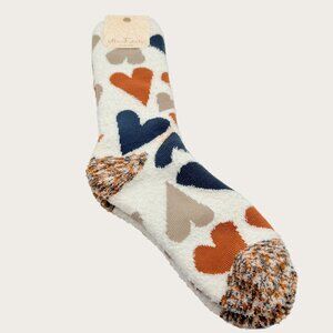 Altar'd State Ivory Crew Socks Heart Pattern Polyester/Spandex Blend Cozy & Soft